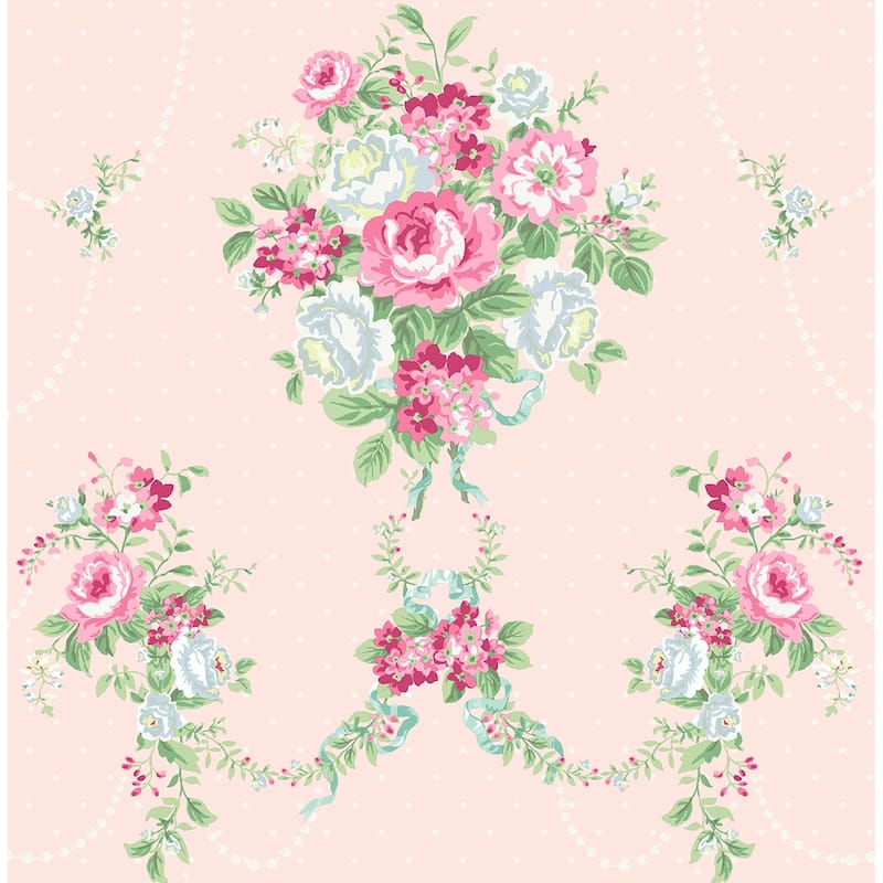 Seabrook Designs Floral Bouquets Unpasted Wallpaper - 20.5 in. W x 33 ft. L - Baby Pink