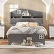 preview thumbnail 3 of 20, Wooden Twin Size House Bed with Storage Headboard ,Kids Bed with Storage Shelf,Grey