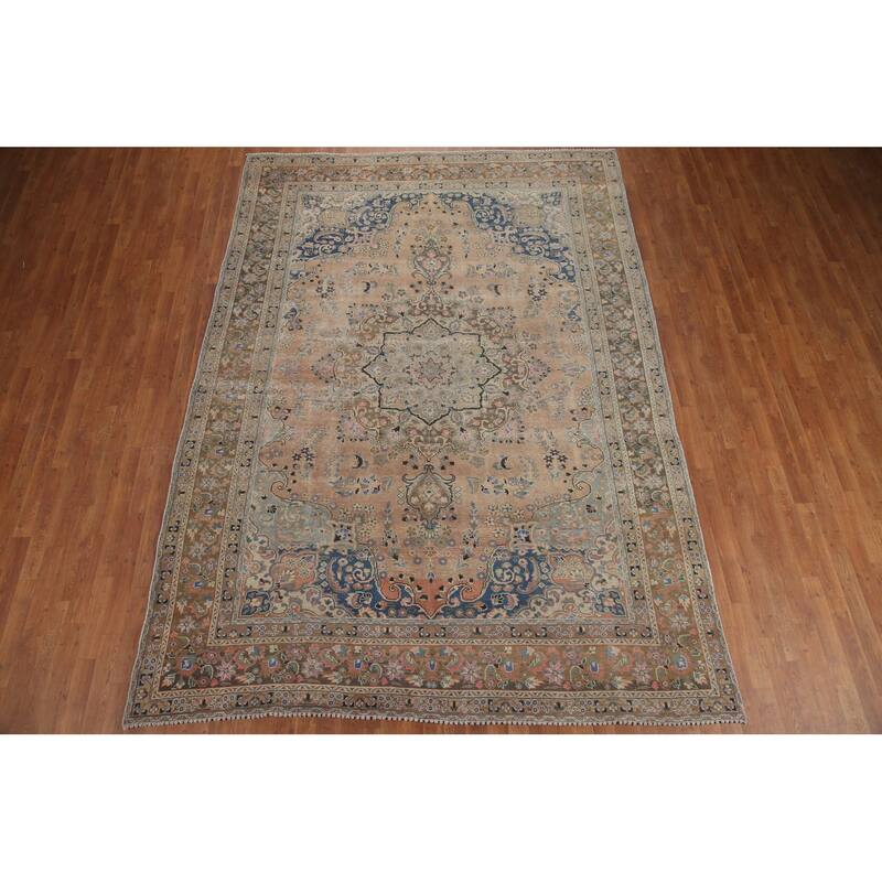 Hand Knotted Oriental 100% Wool Carpet Traditional Floral Coral Mashad Area Rug - 11' 2'' X 7' 11''