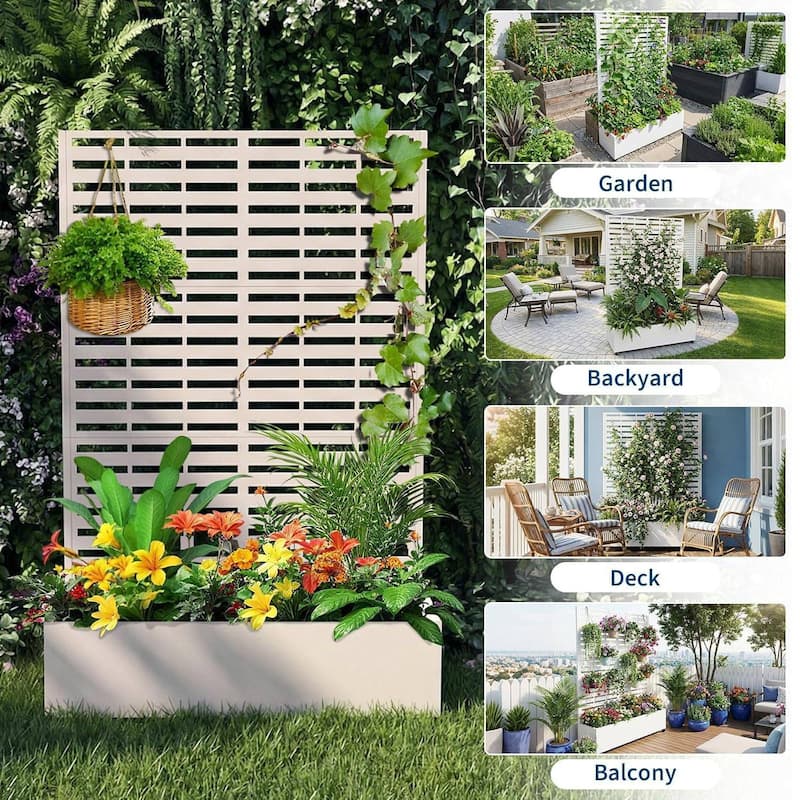 72"*47"*16" Raised Garden Bed with Trellis, Planter Box with Privacy Screen for Climbing Plants