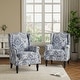 preview thumbnail 3 of 134, 2 Set Traditional Patterned Wingback Accent Chairs with NailHead Set of 2 Armchair - Navy
