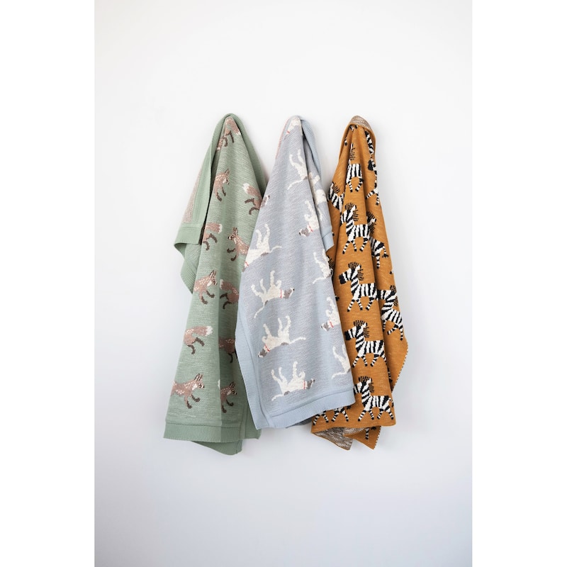 40"L x 32"W Cotton Knit Baby Blanket with Dog