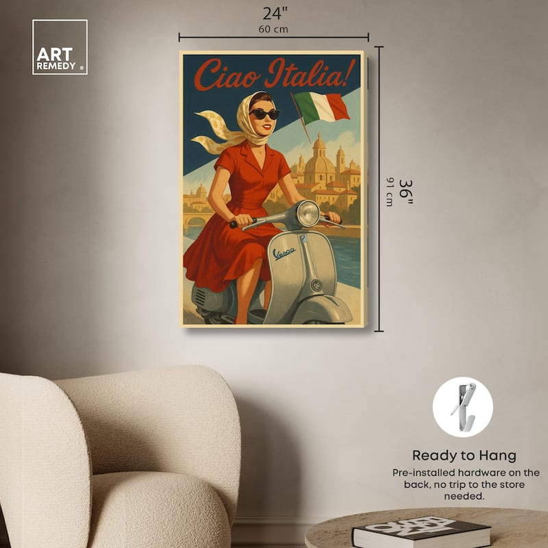 Scooter Italian Travel Canvas by Art Remedy, Gallery Wrapped