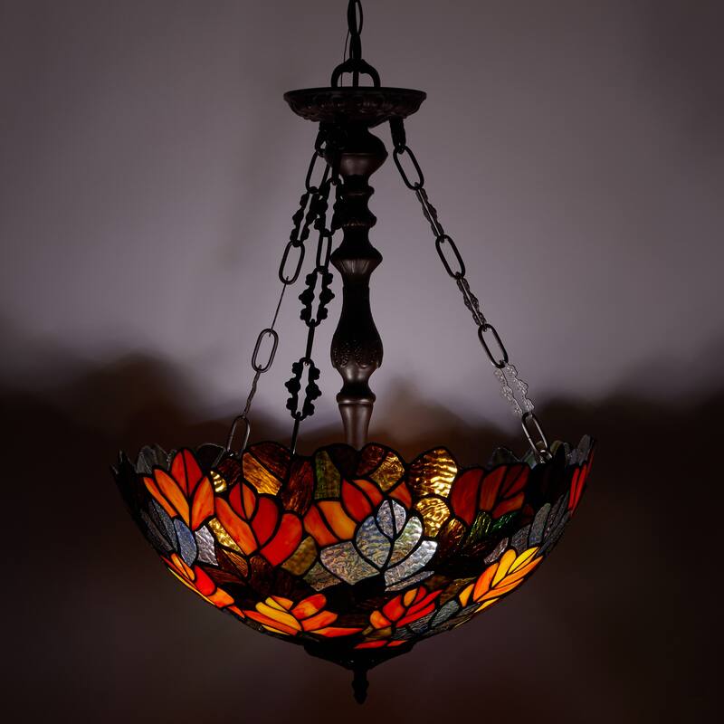 Melissa River of Goods Amber, Red, Yellow, and Brown Stained Glass 18-Inch Pendant Light with Adjustable Hanging Cord
