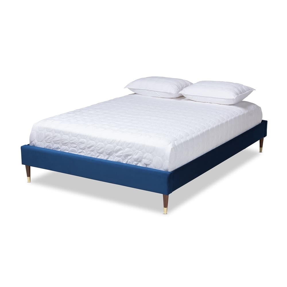 Volden Glam and Luxe Velvet Fabric Upholstered Wood Platform Bed Frame with Gold-Tone Leg Tips