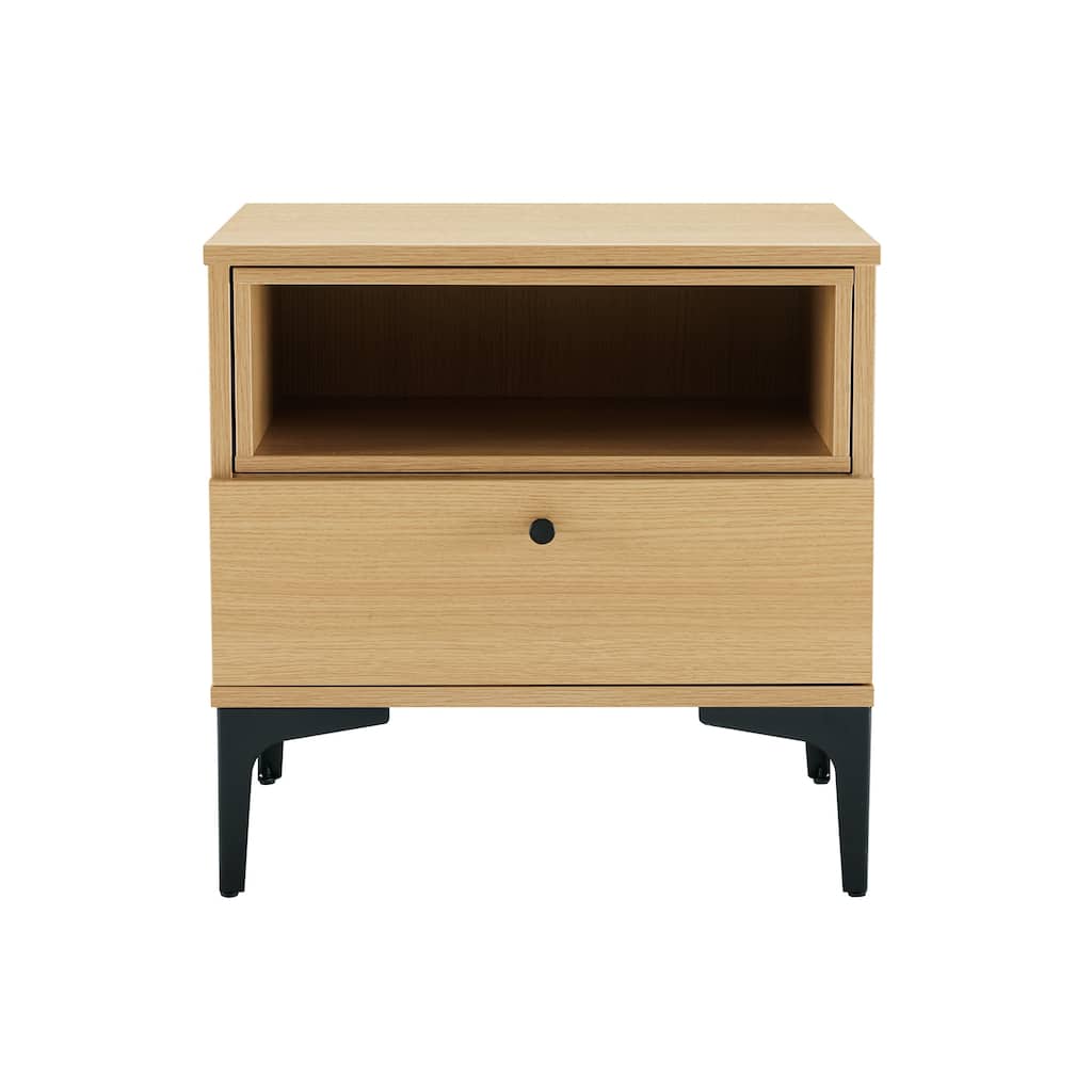 Modern Light Oak Nightstand with Drawer and Open Shelf