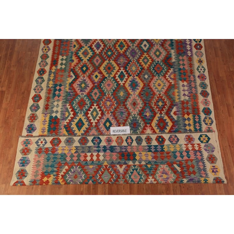 Reversible Kilim Oriental Area Rug Flatweave Wool Carpet - 8'2"x 11'5"