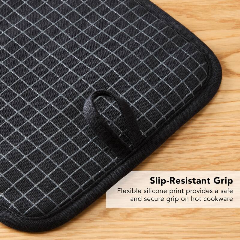 KITCHENAID Gourmet Series Gridlines Pot Holders 2-Pack Set, Heat Resistant up to 600°F, Soft Silicone Grip, Magnetic Cuff