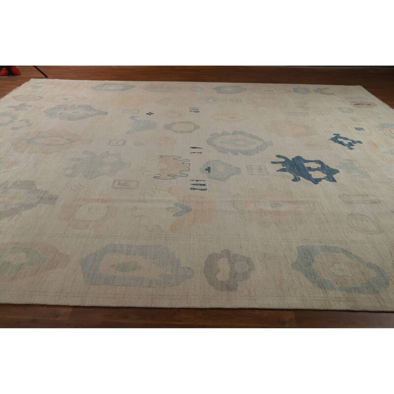 Hand Knotted Oriental 100% Wool Carpet Transitional All-Over Beige & Ivories Oushak Area Rug - 14' 8'' X 11' 10''