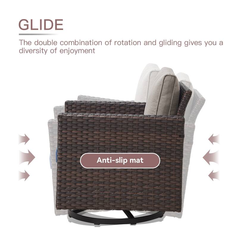 Outdoor Sofa Glider Chair & Fire Table Brwon-Grey - Brown