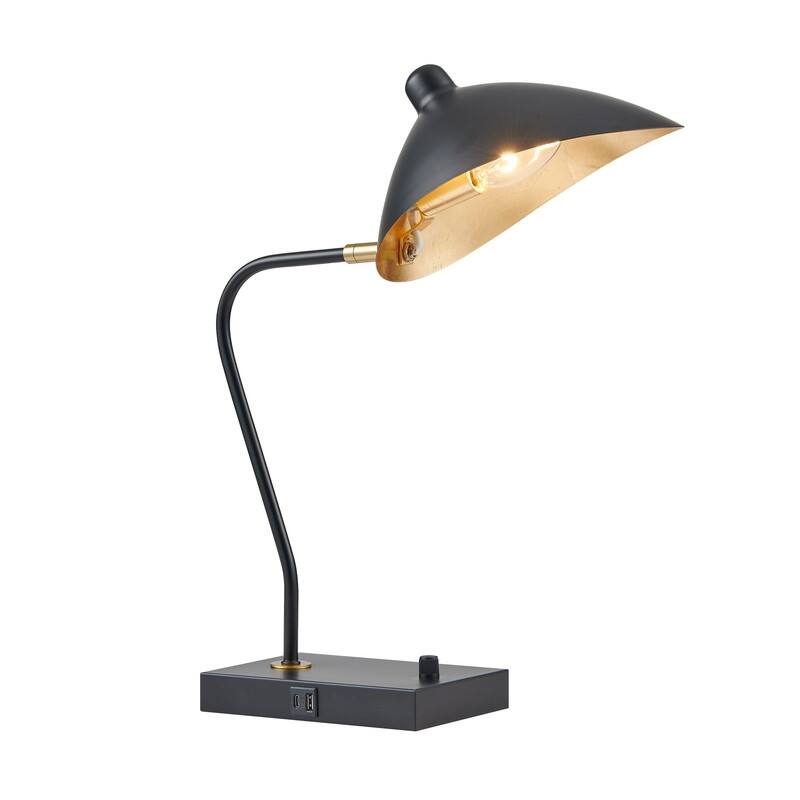 KAWOTI Modern Arched Adjustable Metal Table Lamp with USB Port - L16.25" x W8.63" x H18.25"