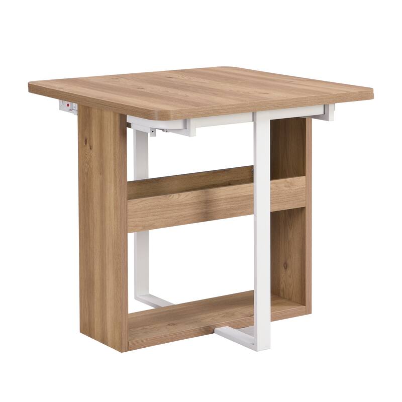 Modern 5-Piece Extendable Dining Table Set, 63" Kitchen Foldable Wooden Table with Lower Storage Shelf and 4 PU Leather Chairs