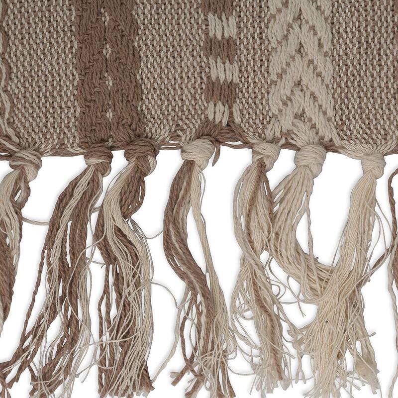 Braided Stripes Cotton Table Runner with Knotted Fringe - 108" - Brown and Beige