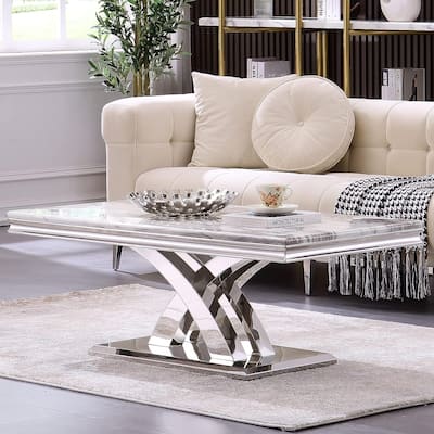 Modern Coffee Table 48‘’ Rectangular Coffee Table with X Base Pedestal Coffee Tables for Living Room