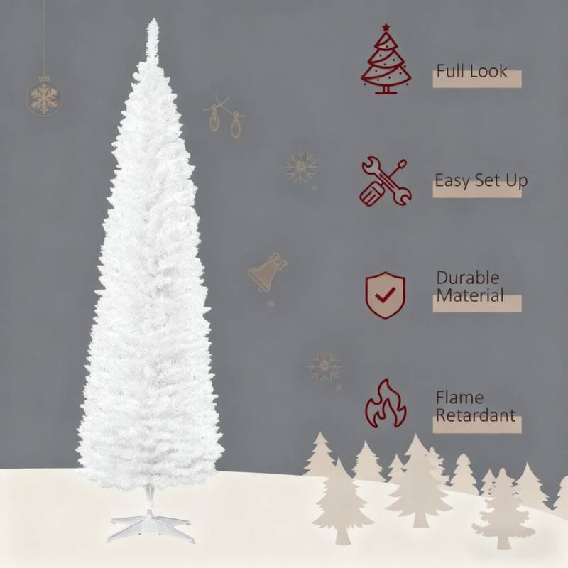 Slim Xmas Tree,Artificial Pencil Christmas Tree,with 499 Realistic Branch Tips and Plastic Stand - White