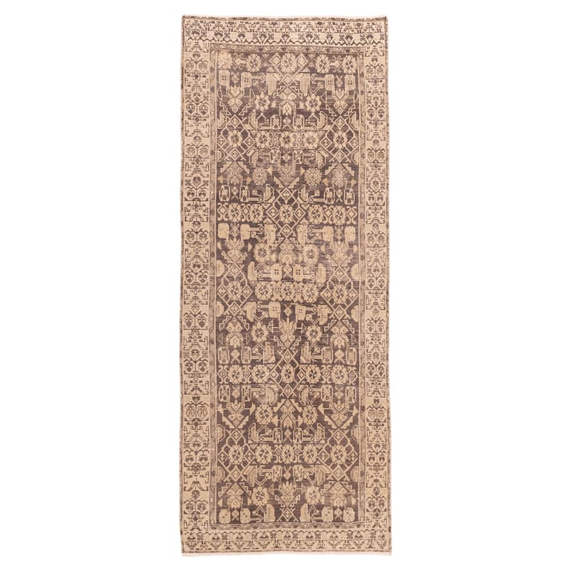ECARPETGALLERY Hand-knotted Antalya Vintage Dark Brown Wool Rug - 3'3 x 8'8