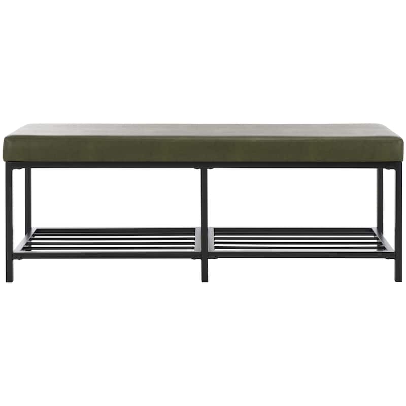 SAFAVIEH Selena 2-Shelf Bench - 48" W x 15" D x 18" H - 48Wx15Dx18H - Dark Green/Black