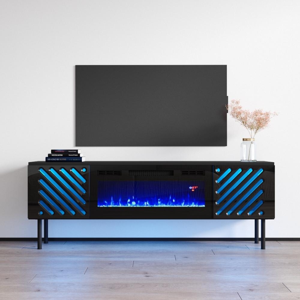 Meble Furniture Laser EF 63" Electric Fireplace TV Stand - Media Console with Built-In Fireplace Insert for up to 70" TVs