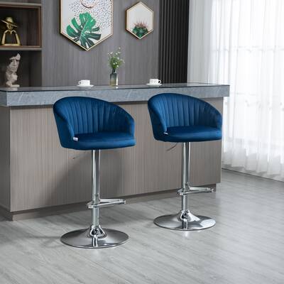 HOMCOM Adjustable Bar Stools Set of 2, Fabric Upholstered Kitchen Stools with Swivel Seat, Steel Frame, Footrest