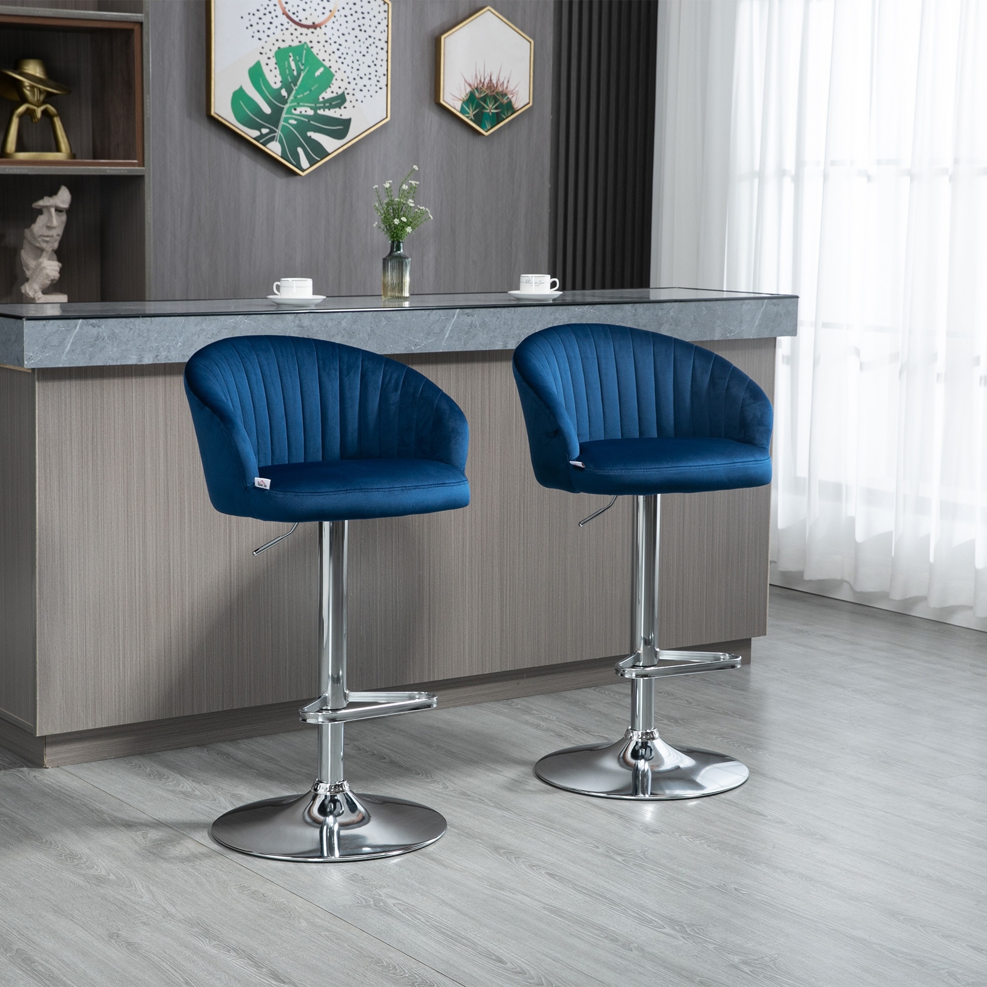 HOMCOM Adjustable Bar Stools Set of 2 Fabric Upholstered Kitchen