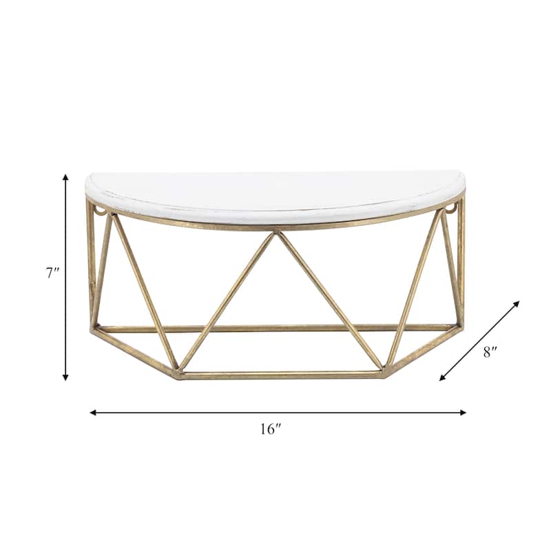 Wood Metal Geometric Demilune Wall Shelf - White, 16"