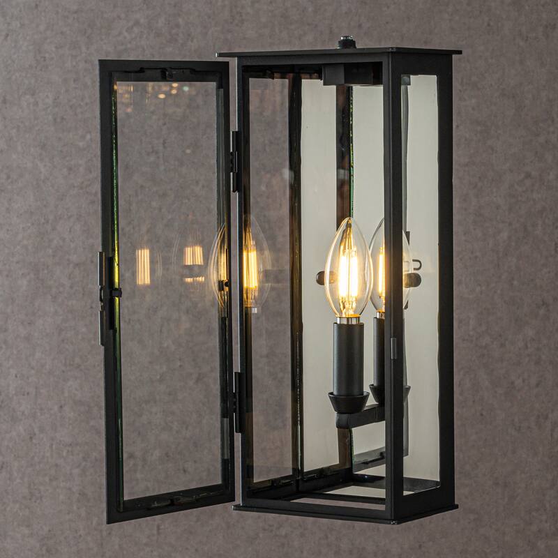 CraftHome Modern Matte Black Outdoor Wall Light with Dusk-to-Dawn Sensor Exterior Wall Sconce with Clear Glass Shade