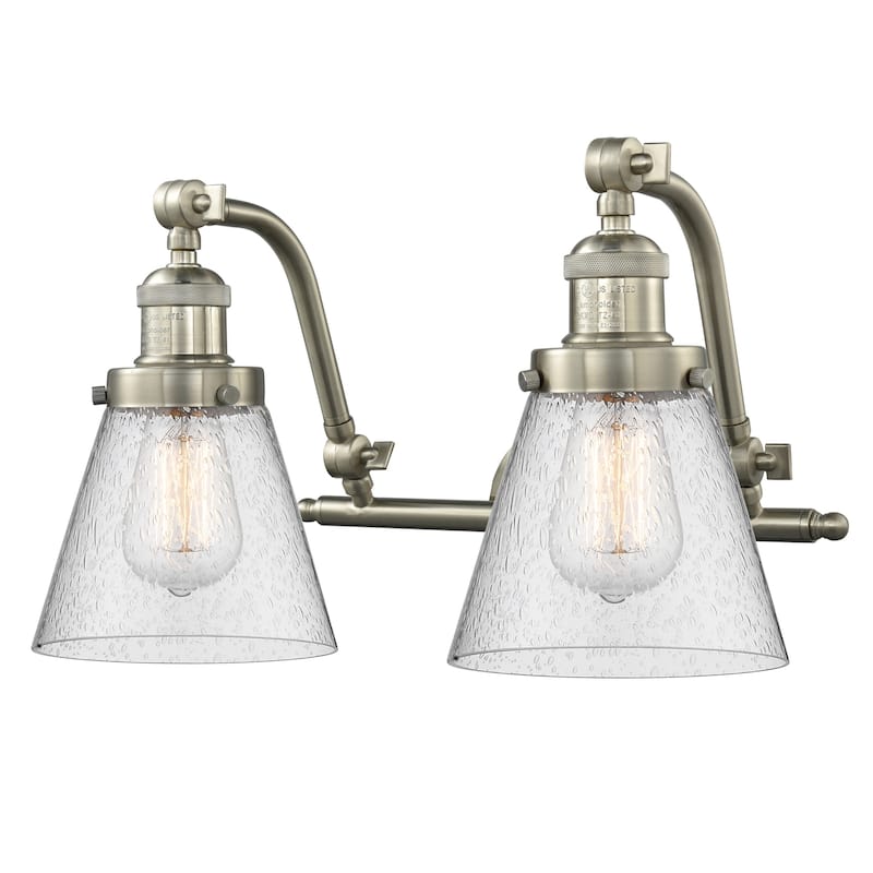Innovations Lighting Small Cone 2 Light 18" Wide Bathroom Vanity Light - Satin Brushed Nickel / Seedy