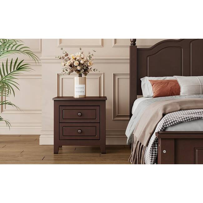 VIENO HOME 3-Pieces Wood Bedroom Sets Queen/Full Size Platform Bed and 2-Drawer Nightstands Set of 2