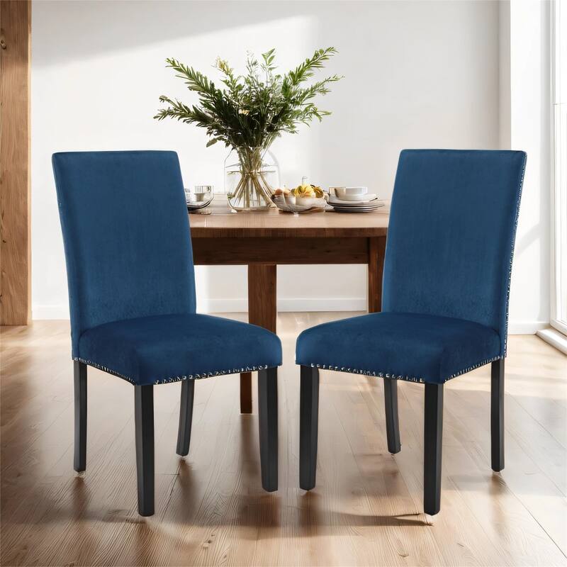 Contemporary Velvet Dining Chair with Nailhead Trim, Set of 2