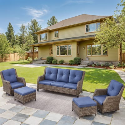 Outside Rattan Sofa with Swivel Chairs set - Grey
