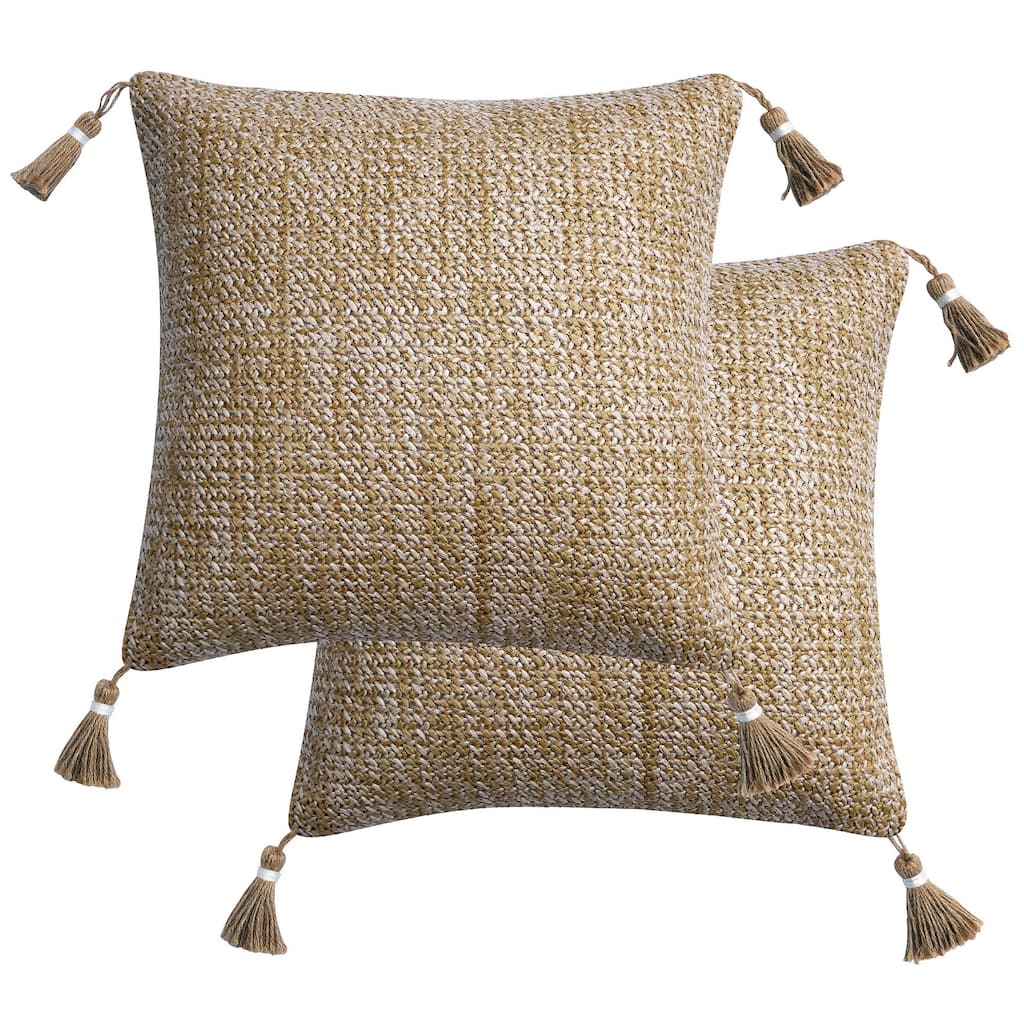 Raffia Natural Outdoor Square Toss Pillow with Tassels (2-Pack)