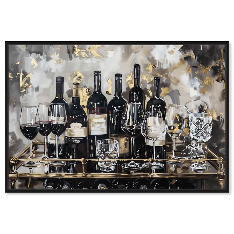 Notoriart Now Serving Champagne Framed Bar Cart Art For Men - 16 x 11 - Black