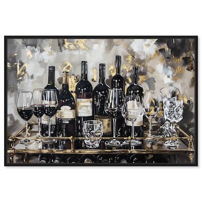 Notoriart Now Serving Champagne Framed Bar Cart Art For Men