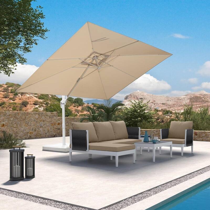 PURPLE LEAF 9 x 11 ft White Cantilever Patio Umbrella with 360 Degree Rotation - Beige