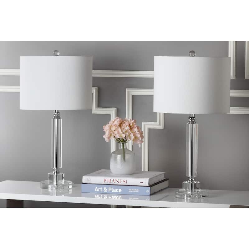 SAFAVIEH Lighting Alissa 25-inch White Shade Column Crystal Table Lamp (Set of 2) - 13"x13"x24.5" - 13Wx13Dx25H