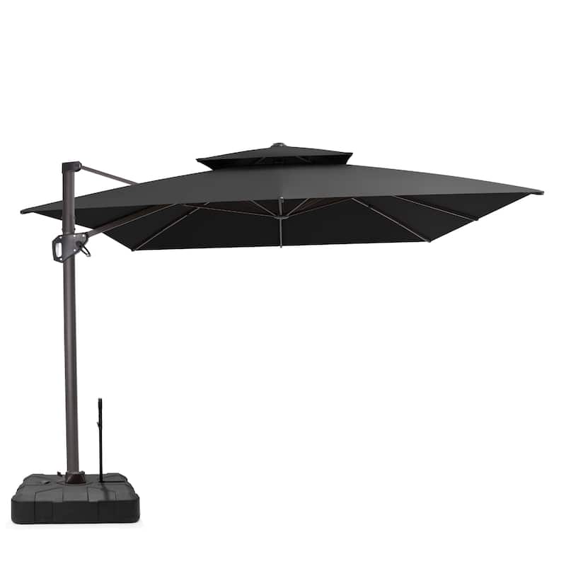 VredHom Patio Outdoor 9 x 11 FT Double Top Cantilever-Offset Umbrella with Rod Wheel Base - Black