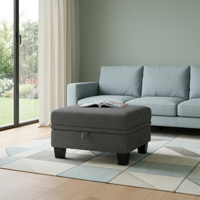 HomeRoots 29" Light Gray and Black Chenille Storage Ottoman - Light Gray - 28.70 in. x 18.90 in. x 23.40 in.