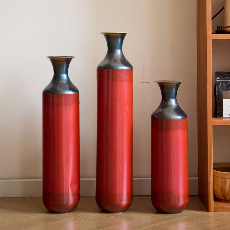 3-Piece White Metal Vase Set Modern Droplet Shape Floor Decor