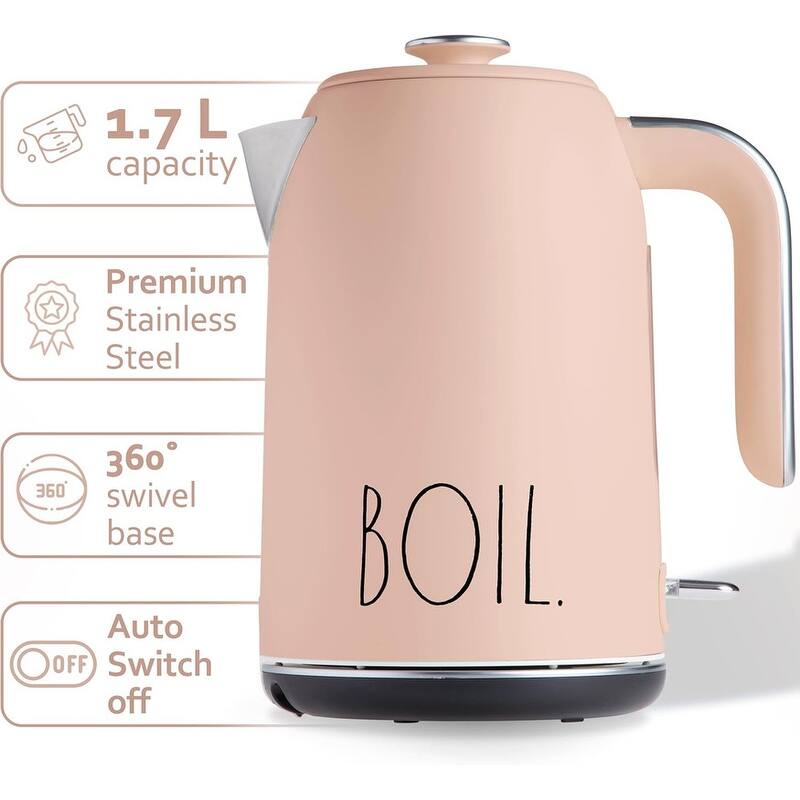 Rae Dunn Electric Hot Water Kettle - Stainless Steel, Swivel Base-Dry Protection, Easy Pour Pitcher, 1.7 Liters