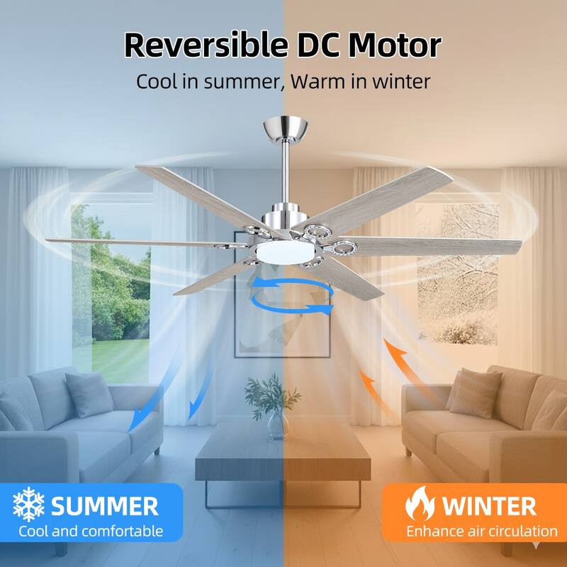 MLiAN 64 in. 6 Playwood Blade Dc Motor Indoor Downrod Gray Standard Ceiling Fan with Remote Integrated LED - 64''