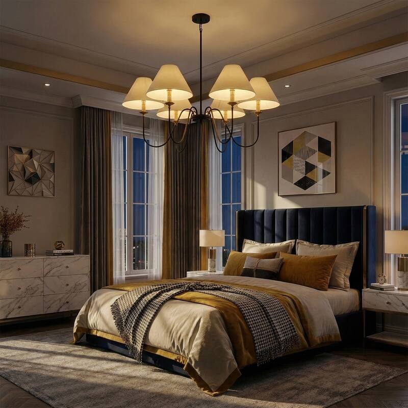 Acroma 6-light Black/Glod Chandelier with Fabric Shade