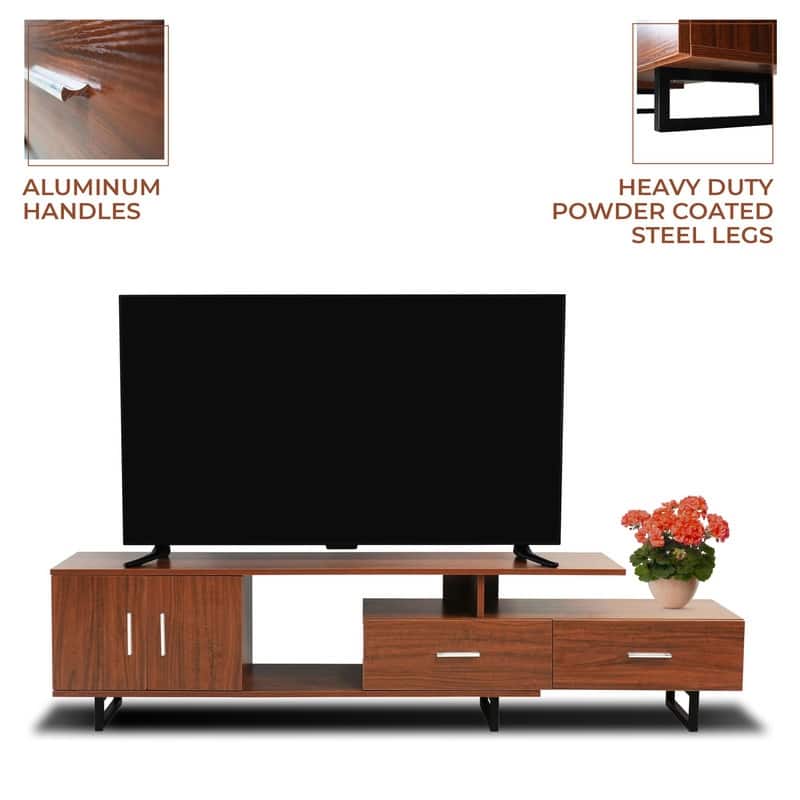 Avery 55 Inch Modern TV Stand with Steel Base, 2 Drawers, and Open Shelves - Entertainment Console for Living Room or Bedroom