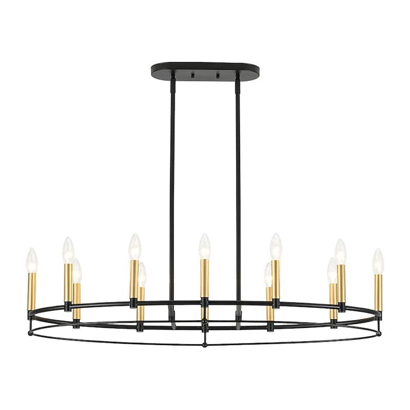 Black Brass 12-Light Large Oval Wheel Candle Style Island Chandelier - 37.5 Inches