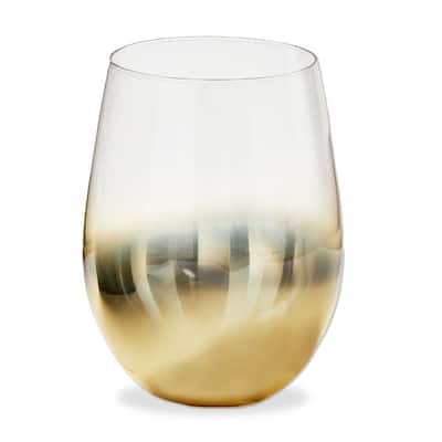 Glitz Stemless Wine Glasses 18oz Gold Drinkware for Bar and Christmas 3.5in x 3.5in x 5in Hand Wash Only