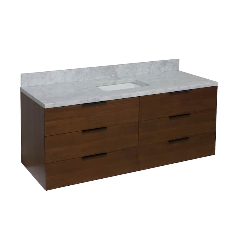 KitchenBathCollection Oslo 60" Floating Wall-Mounted Single Bathroom Vanity with Carrara Marble Top