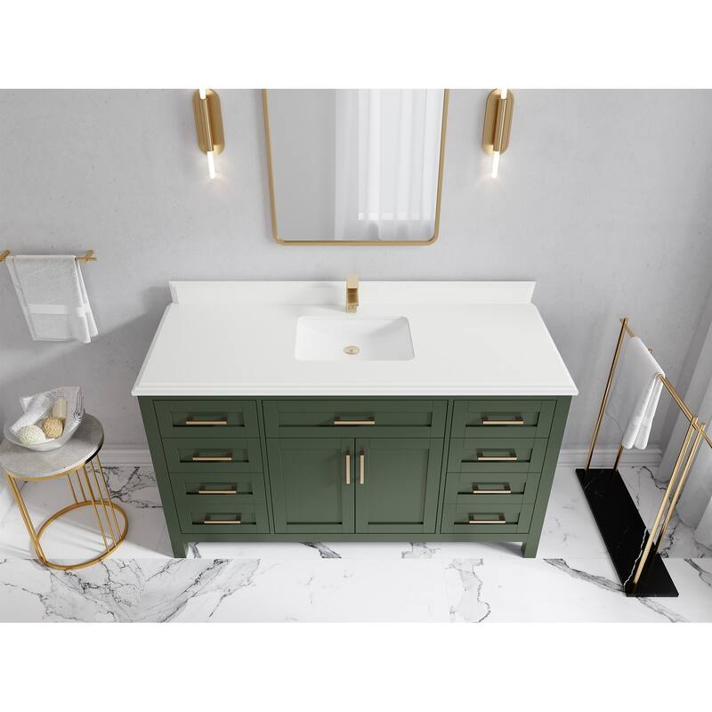 Willow Collections 60 in. W x 22 in. D Cambridge Single Sink Bathroom Vanity with Countertop - 1.5" White Quartz - Pewter Green