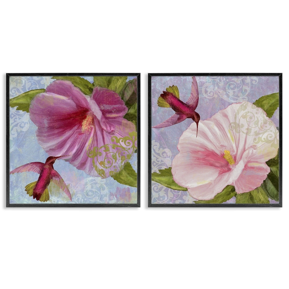 Stupell Hummingbirds & Poppy Bulbs Framed Giclee Art Design By Sasha (Set of 2)