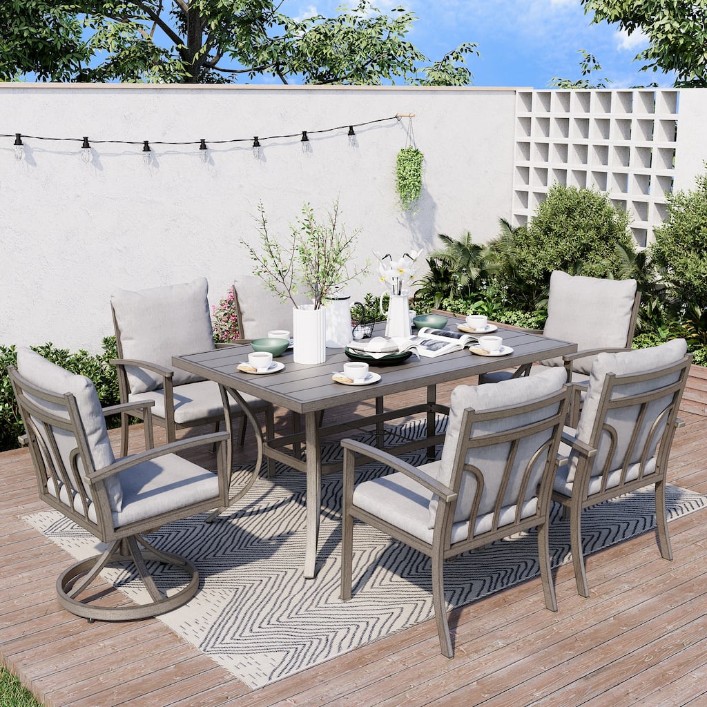 7-Piece Aluminum Patio Dining Set with 2 Swivel Dining Chairs and 4 Dining Chairs and Washable Cushions