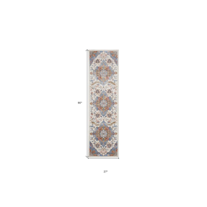 Cogol Power Loomed Abstract Floral Non Skid Stain Resistant Low Pile Area Rug By HomeRoots - 90' X '27' X '0.25