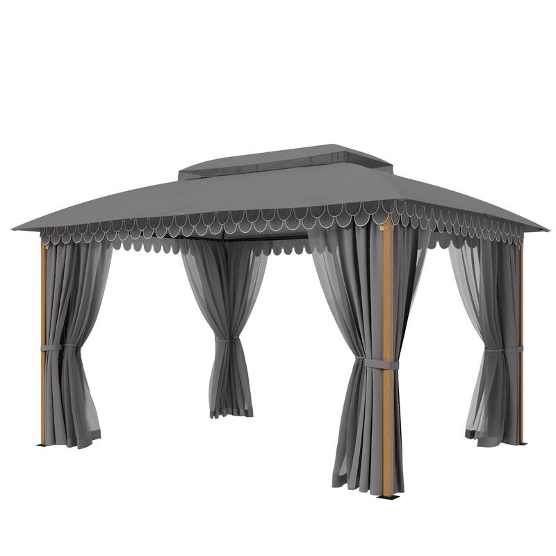 10 x13 ft Patio Gazebo Heavy Duty Metal Frame Canopy Tent with Double Roof & Mosquito Netting